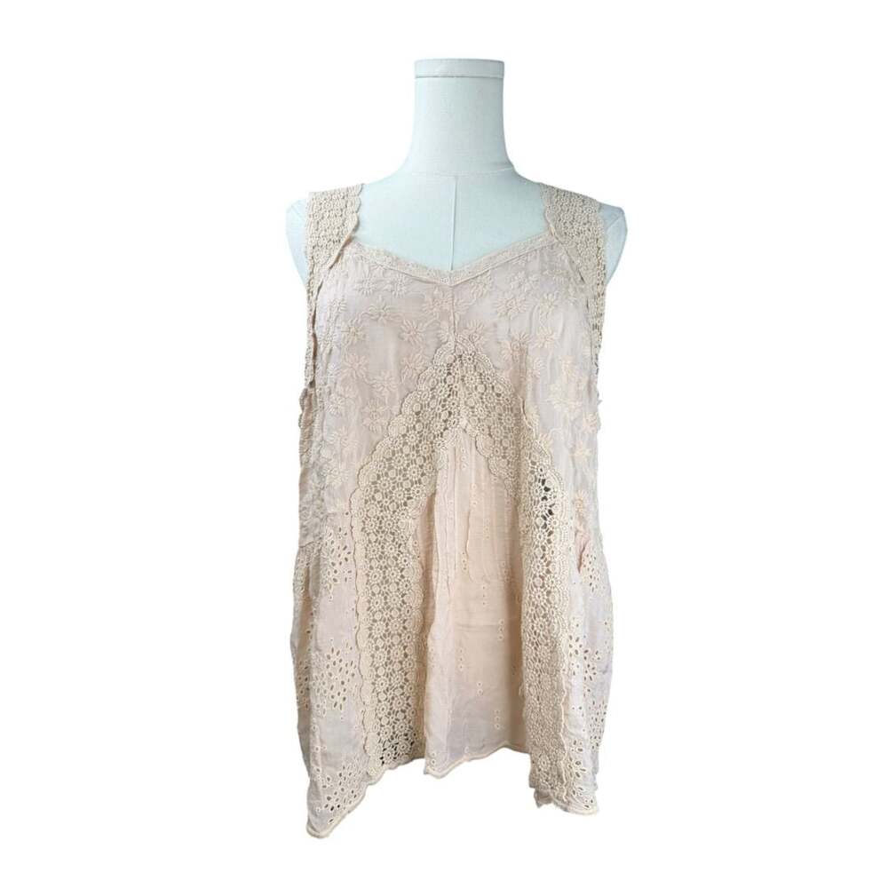 Johnny Was Floral Embroidered Eyelet Lace Tank Top Medium Pink